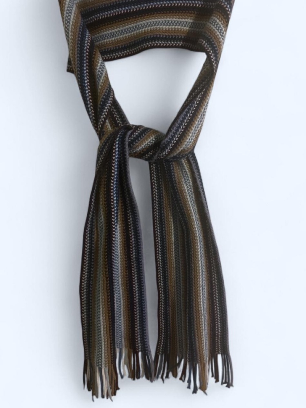 Striped Brown, tan and blue Scarf - Classic Winter Accessory